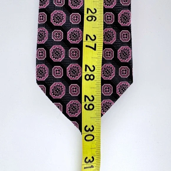 Bruno Piattelli Roma Tie Men 60" Black Purple Silk Geometric Medallion Hand Made - Picture 5 of 5